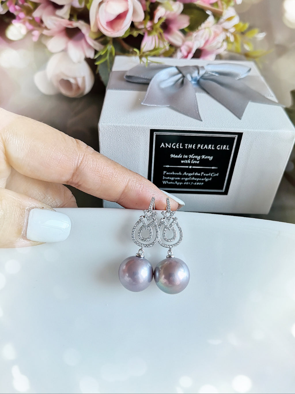 Elegant Purple Round Pearl Earring 12+mm - Angel the Pearl Girl