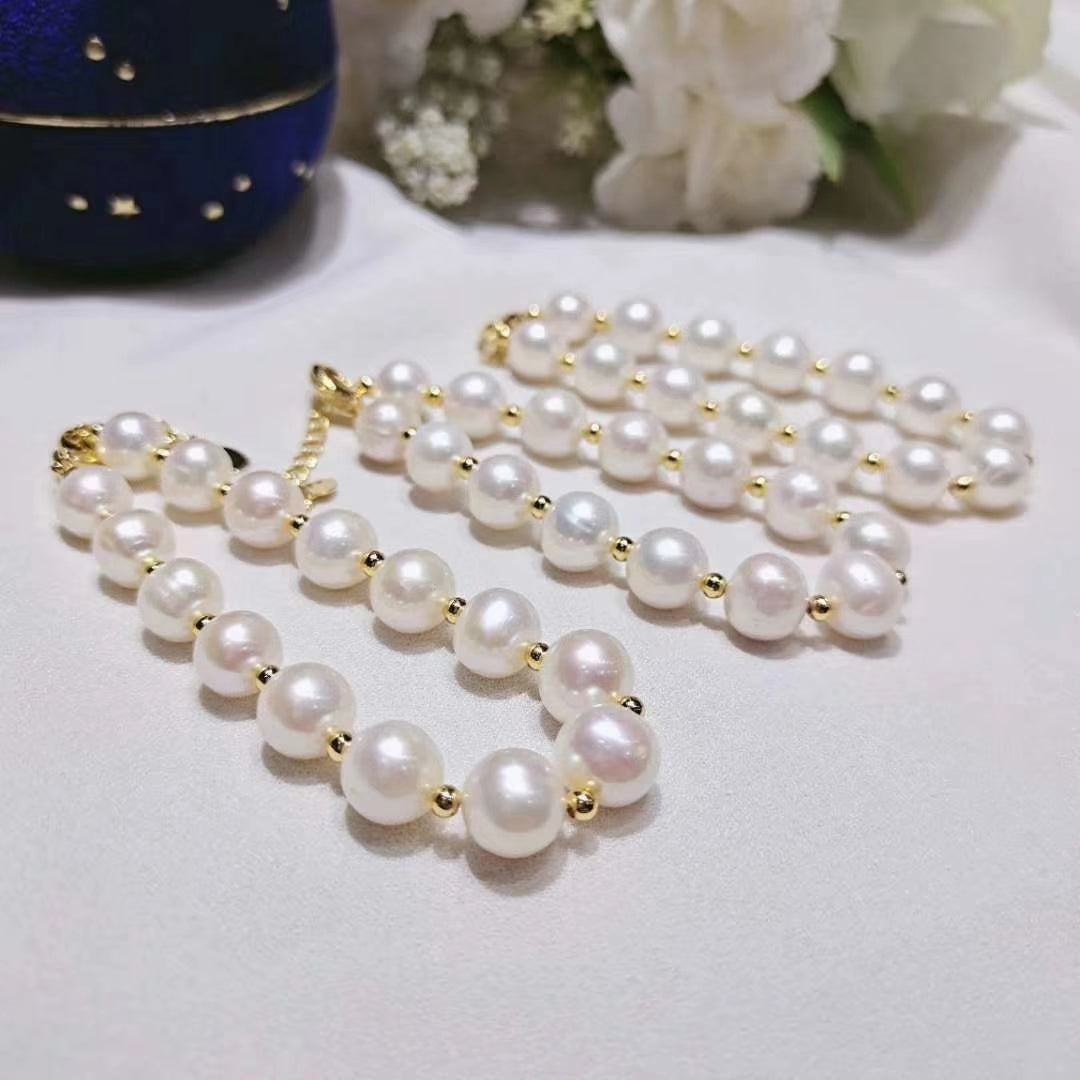 Classic Pearl Necklace Set for Mums (9-10mm Necklace +Earring) - Angel the Pearl Girl