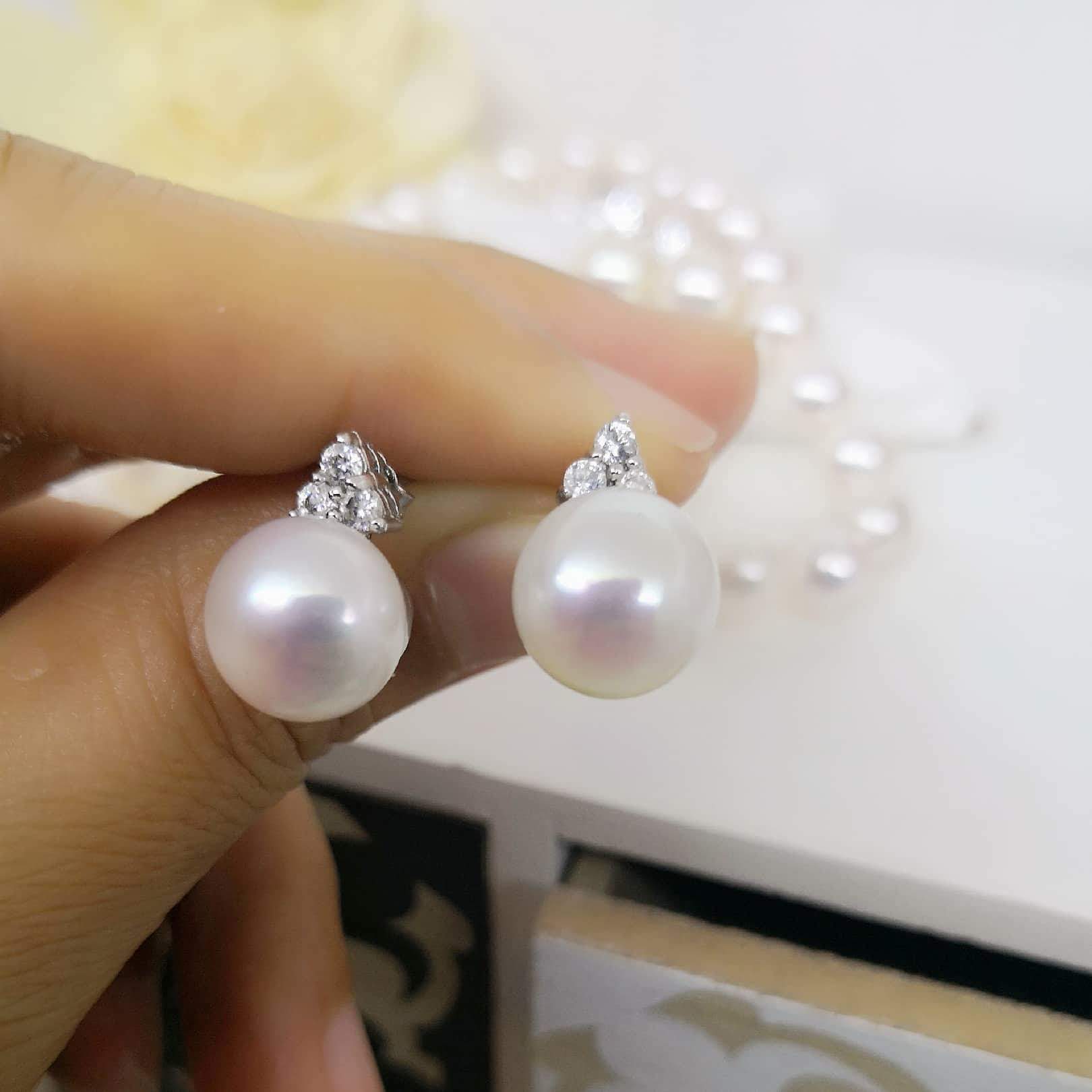 Pearl with Crystal Pendant Earrings - Angel the Pearl Girl